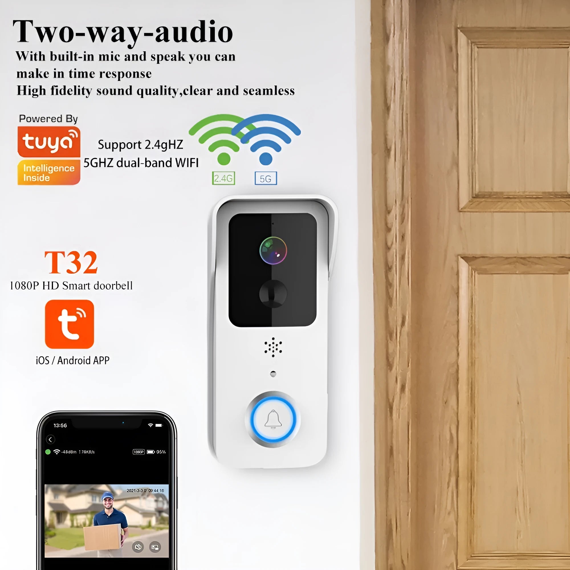 Waterproof visual doorbell with HD camera and intercom for smart home security