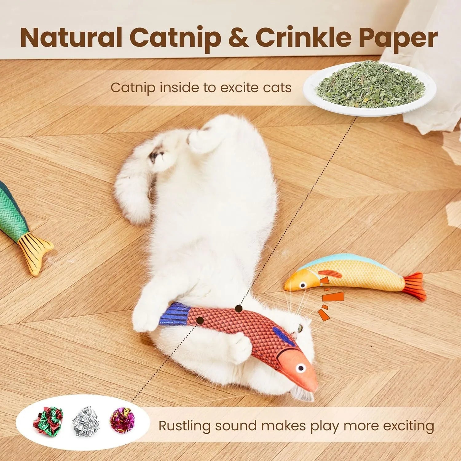Green plush fish-shaped cat toy with organic catnip filling for kicking play