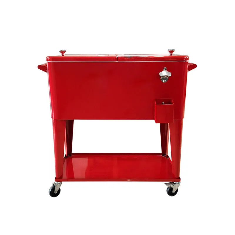 Red metal insulated trolley with 750ml capacity for outdoor picnics and camping
