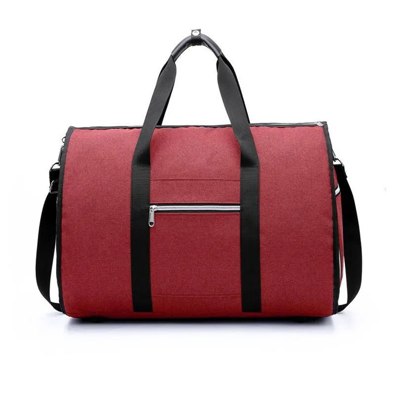 Cylinder-shaped medium travel bag in Oxford cloth, shown in black, blue, light grey, or red colour options.
