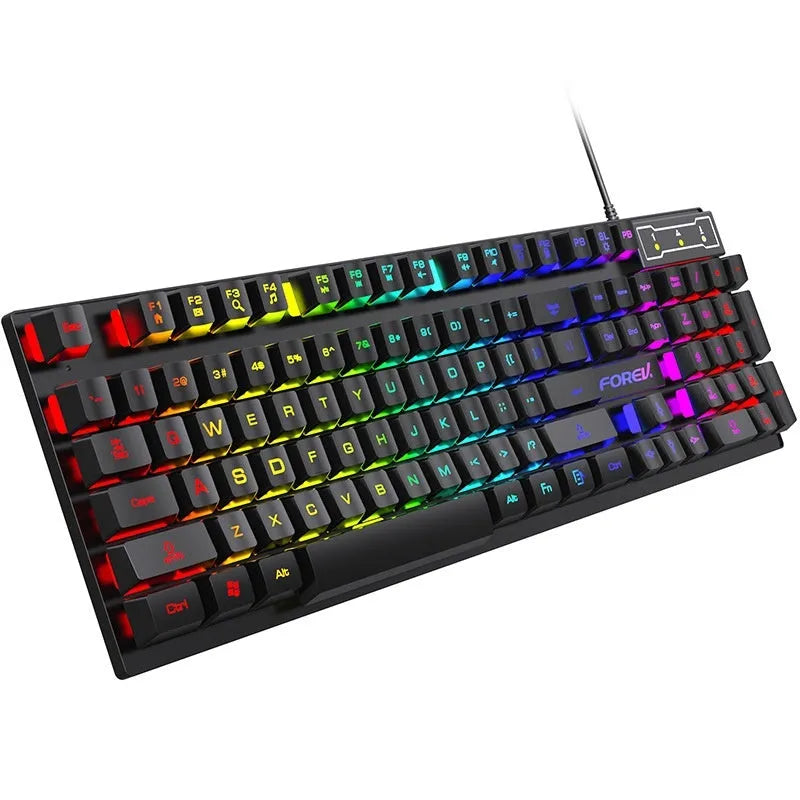Black portable 104-key gaming keyboard with backlight and matching mouse