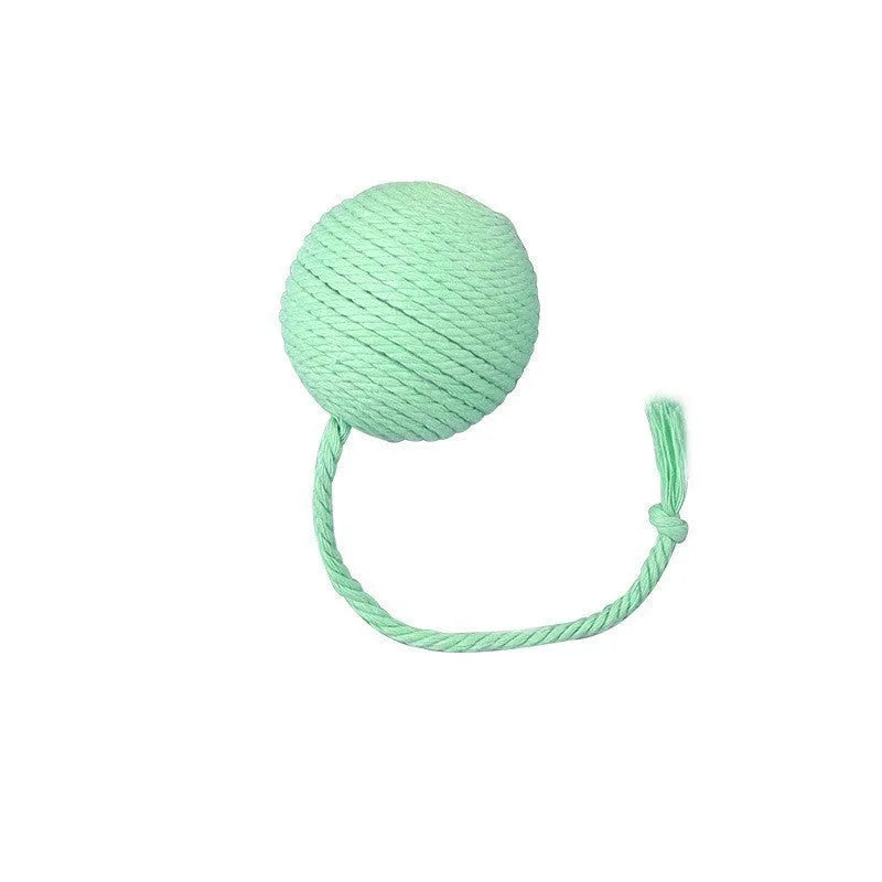 Colourful cat toy ball with rope and bell in green pink purple yellow options
