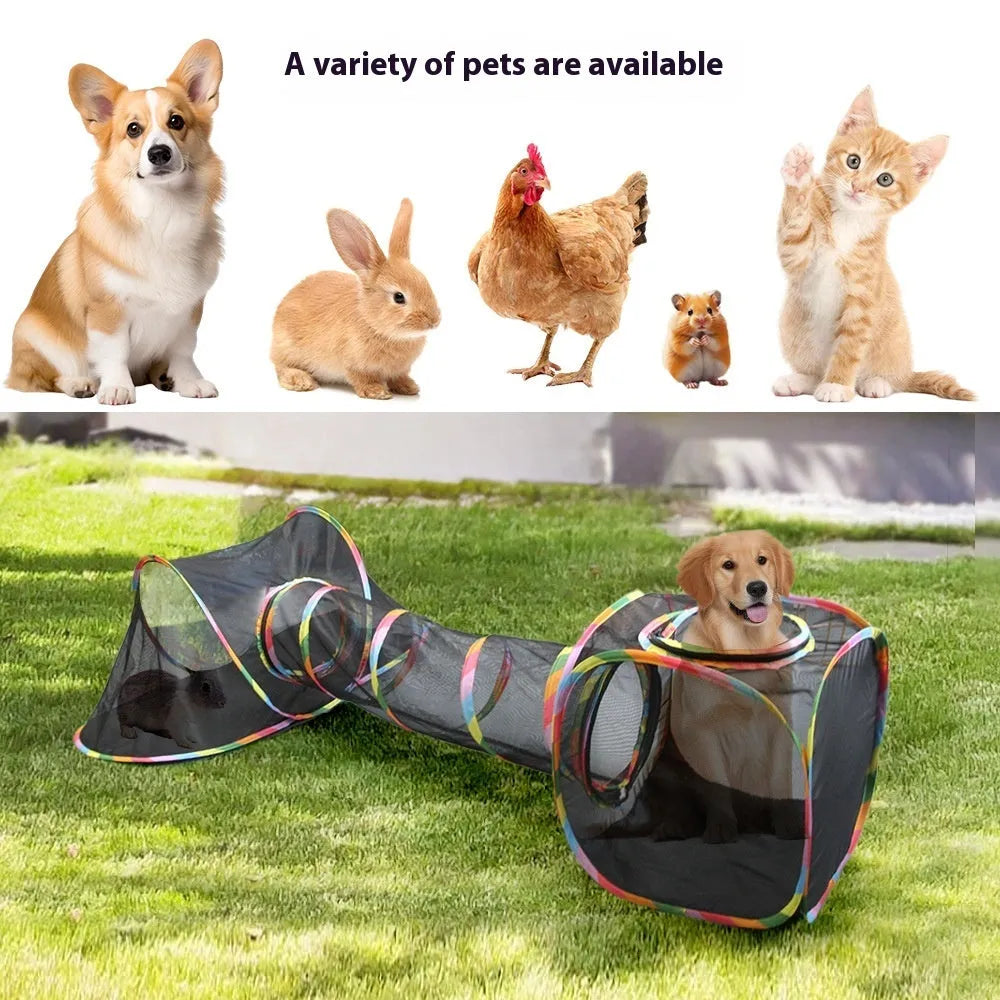 Foldable mesh cat cage pet toy shown in a hexagonal style variant.