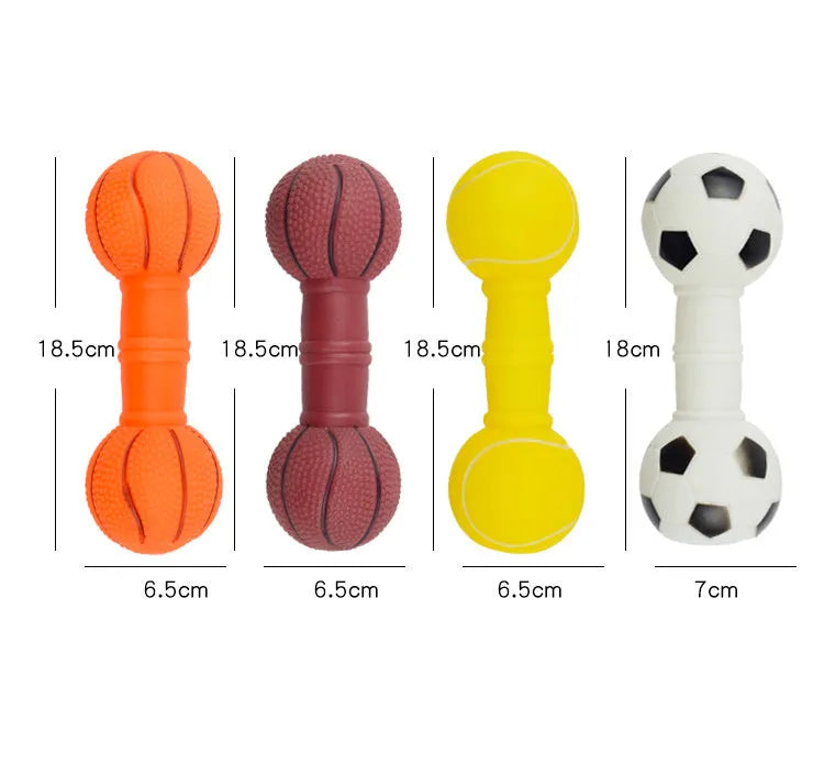 Brown PVC football dumbbell shaped dog toy with squeaker for chewing play