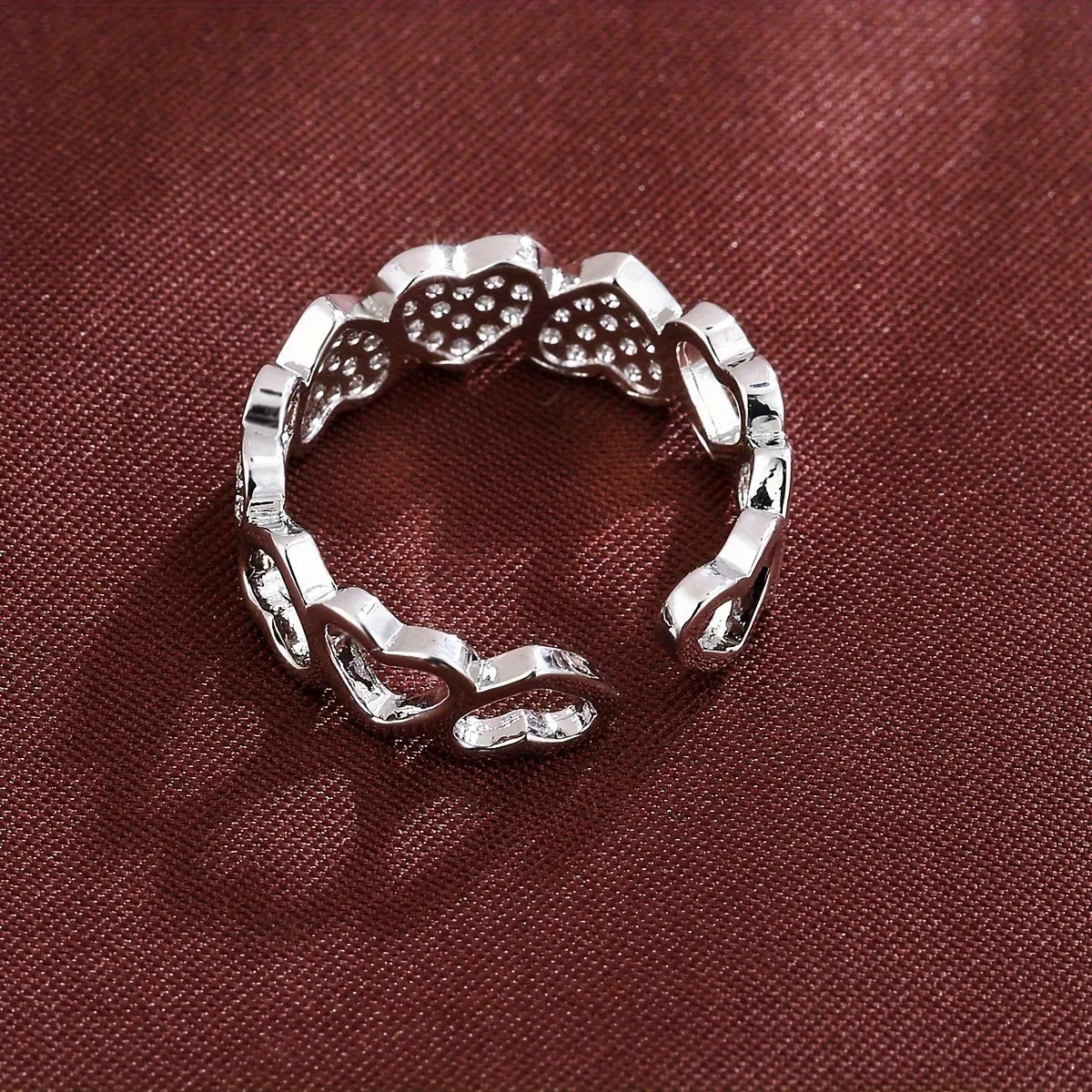 Adjustable open heart couples ring geometric design gold silver colour