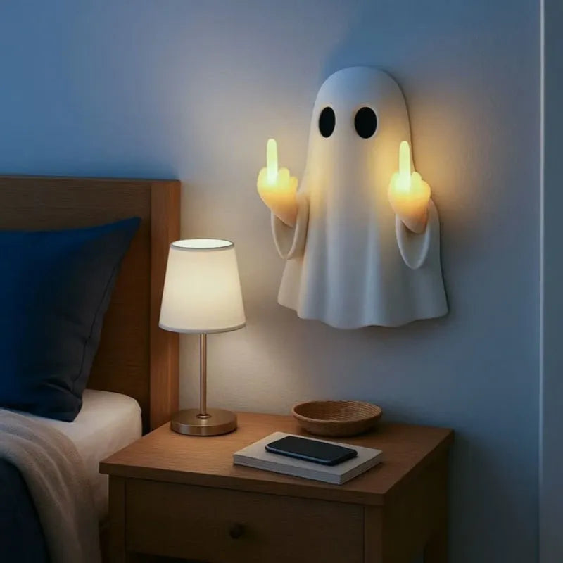 White or black plastic ghost statue night lamp with modern minimalist style for Halloween.