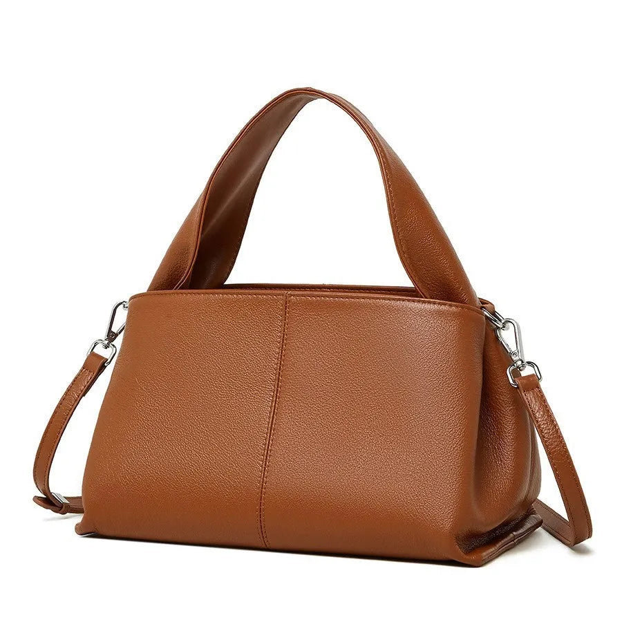 Women's genuine leather messenger bag in horizontal square shape with double shoulder strap
