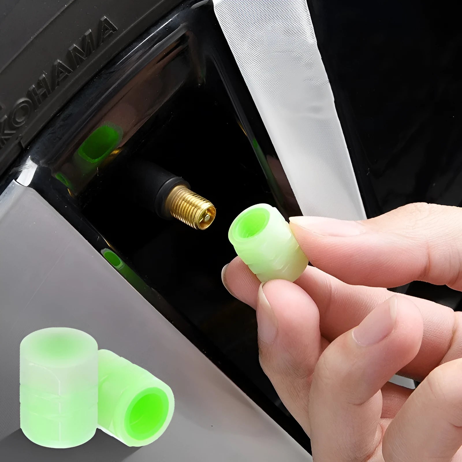 Luminous rubber car valve caps with glow-in-dark feature for tyre identification