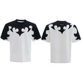Men's grey cotton t-shirt with three-dimensional stitching and burnt flower rhinestone design
