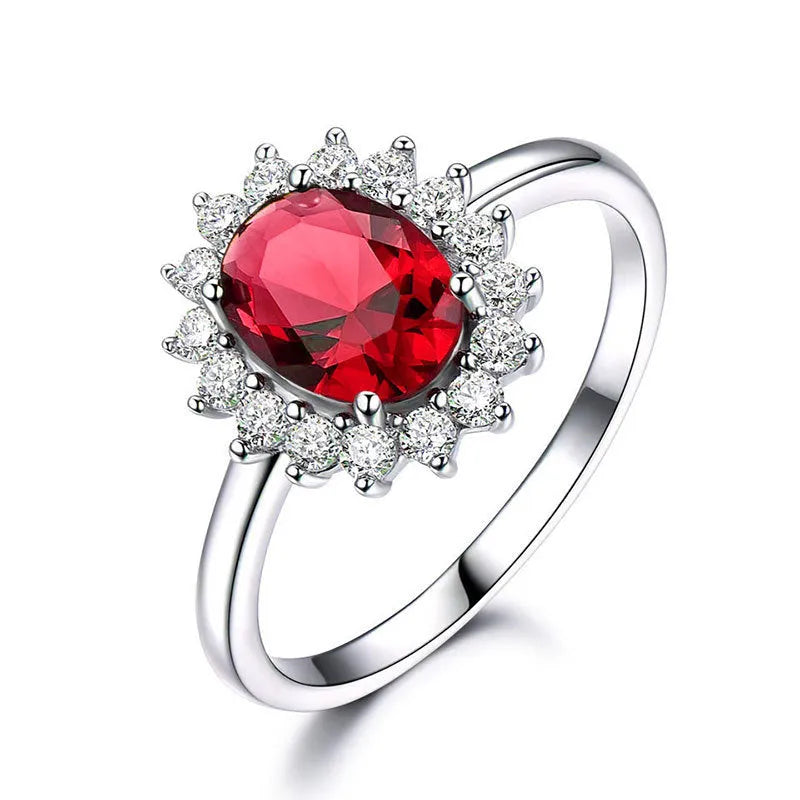 Blue moissanite women's copper ring with floral zirconium stone on a simple band, shown in three colour options.