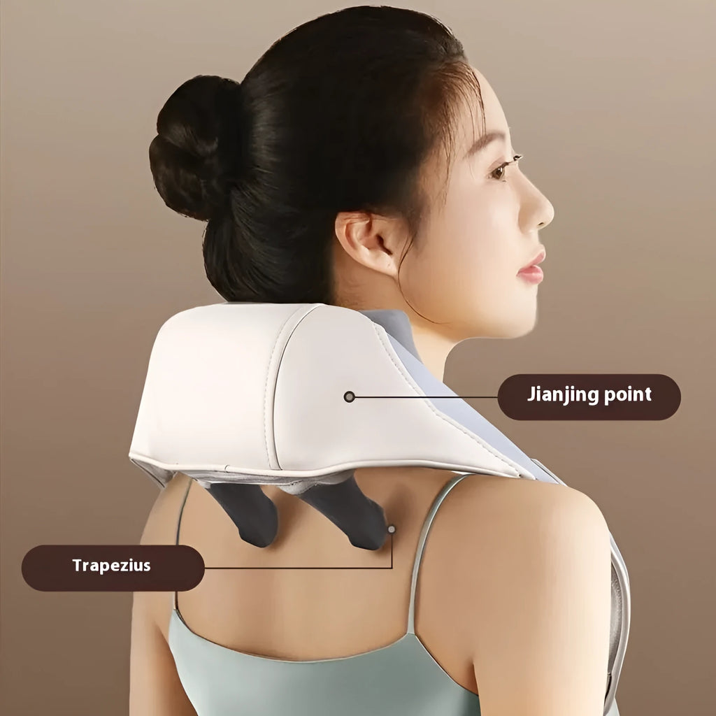 Blue foldable electric neck and shoulder massager with display screen