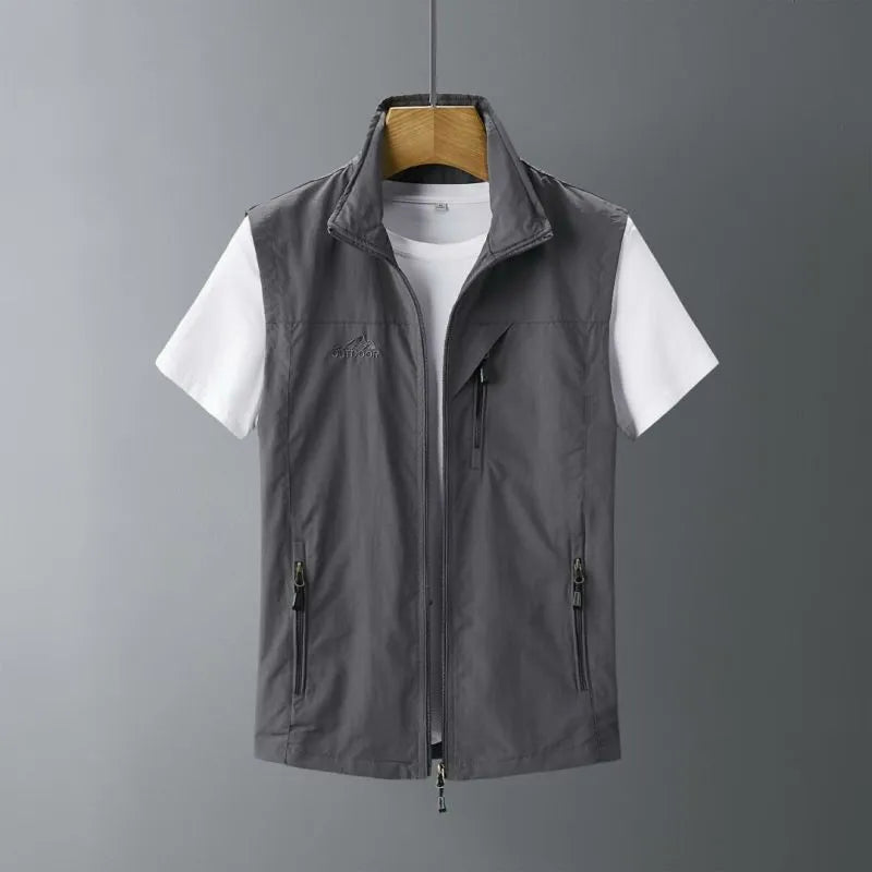Men's rabbit fur hooded vest in slim fit waistcoat design for outdoor casual wear