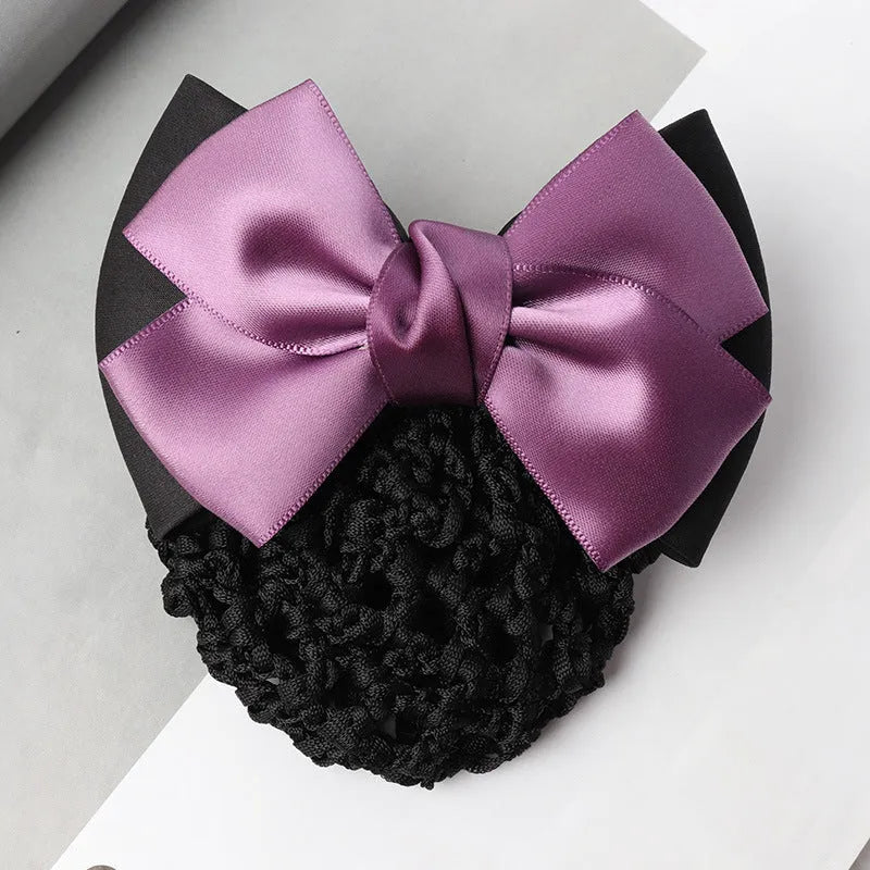 Professional two-bow mesh hair clip for female workers in various colours.