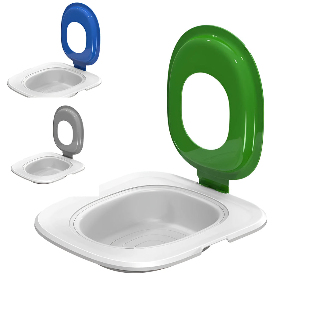 Fifth generation ABS plastic cat litter tray in grey, green, or blue colour.