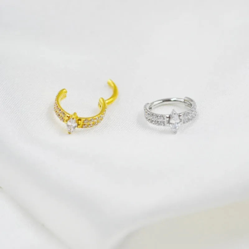 Titanium steel heart-shaped zircon earrings in gold or silver colour, 1.2x8mm size