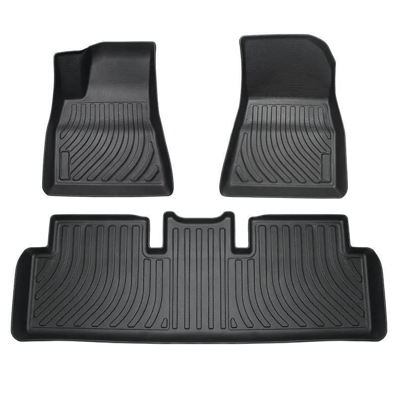 Rubber floor mat with TPE footrest for Tesla Model 3, Y, X, and S cars.