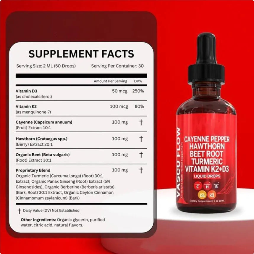 60ml bottle of Vitamin D3 K2 Hawthorn Fruit supplement liquid drops with dropper