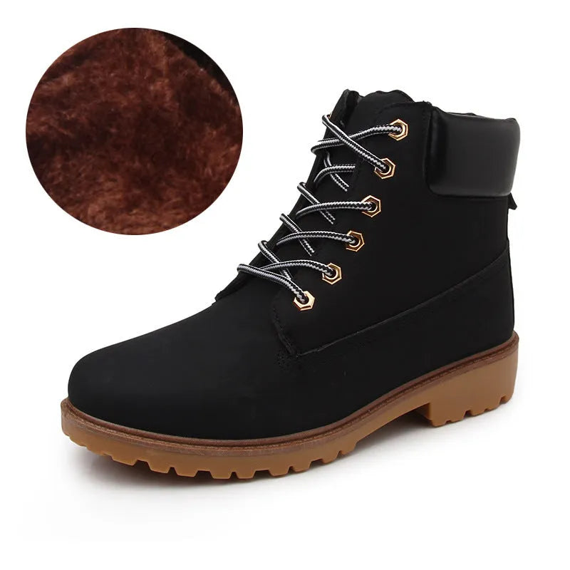 Pink high-top Martin boots with velvet lining and flat sole, shown with front lace-up.