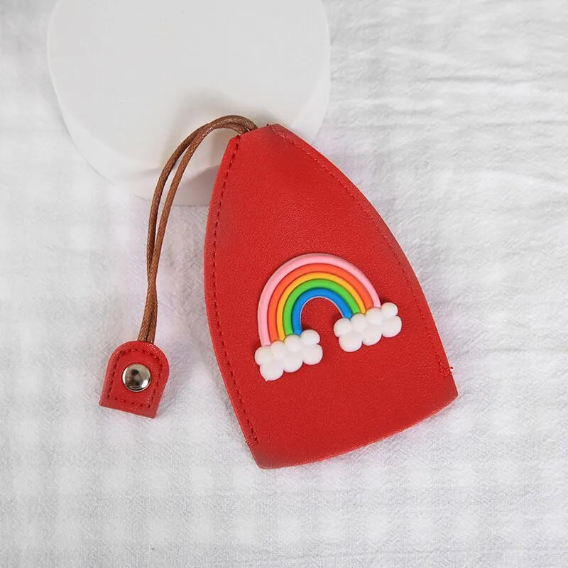 Cartoon pull-out key case in PU leather with colourful design, showing compact 14cm by 7.5cm dimensions