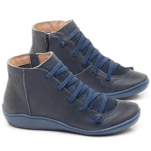 Women's casual flat booties with wedge heel and round toe in multiple colour options