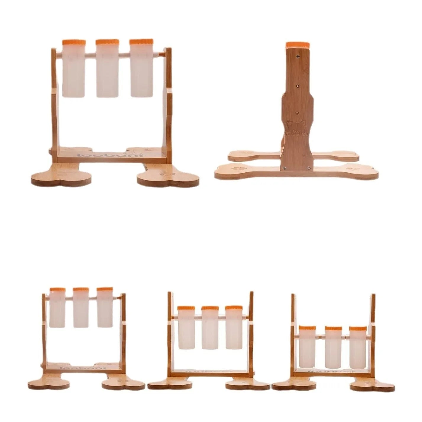 Wooden dog puzzle toy and interactive feeder in natural wood colour, dimensions 31x30x20cm.