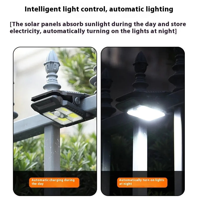 Compact motion-activated clip lamp with IP65 rating and battery power