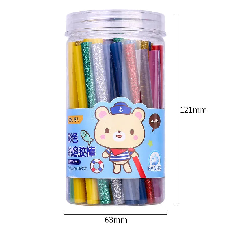 55 transparent hot melt glue sticks in packaging with 7mm diameter for glue guns