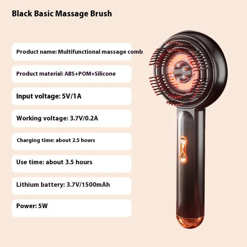 Red and blue light LED massage hair comb with plastic body and Type-C charging port