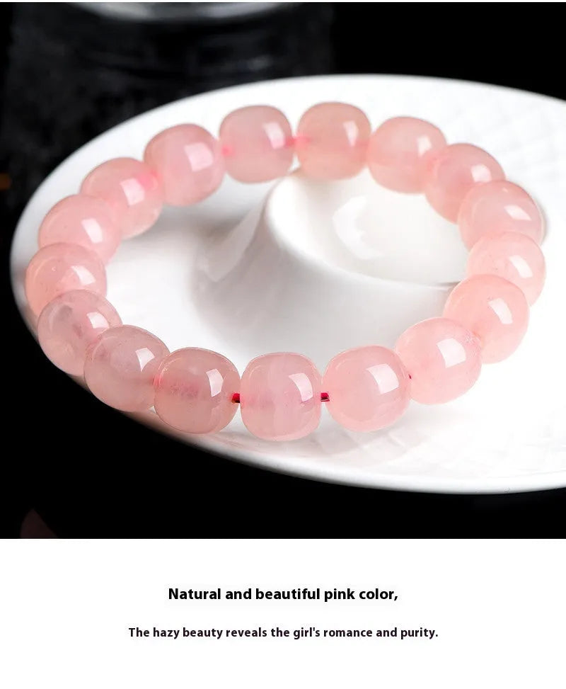 Pink crystal barrel bead bracelet with geometric shaped 8-10mm beads