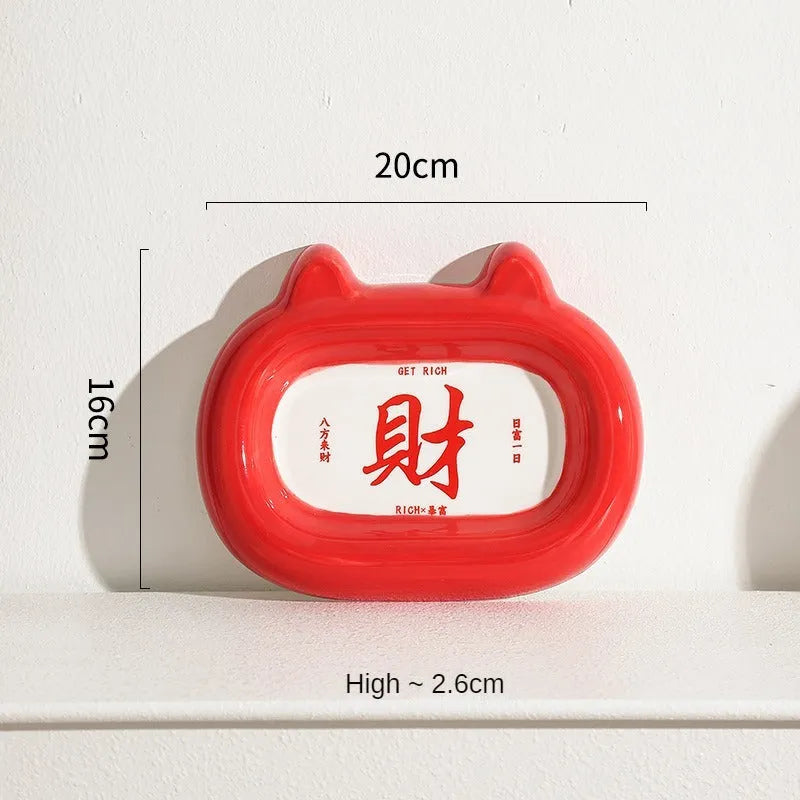 Ceramic pet bowl with animal design, 13.5cm diameter, for cat and small dog food or water.