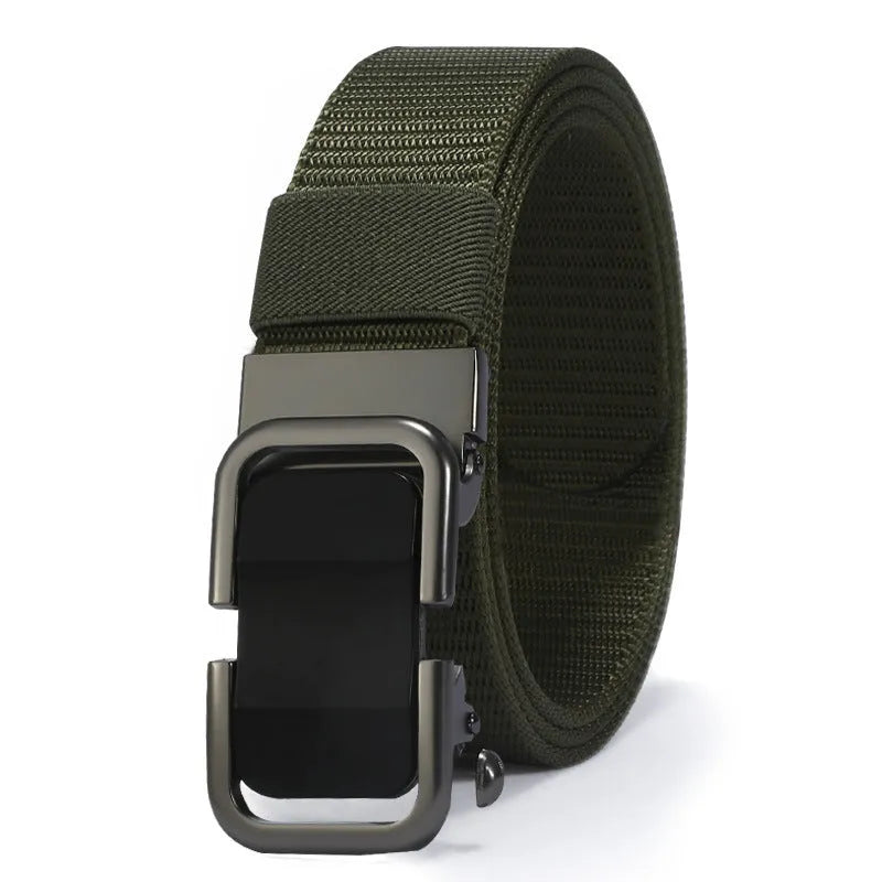 Men's navy blue nylon canvas belt with a silver alloy toothless buckle on a 120cm strap.