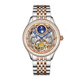 Business waterproof watch with hollow design steel case and matching steel strap, Duke Rosa colour scheme