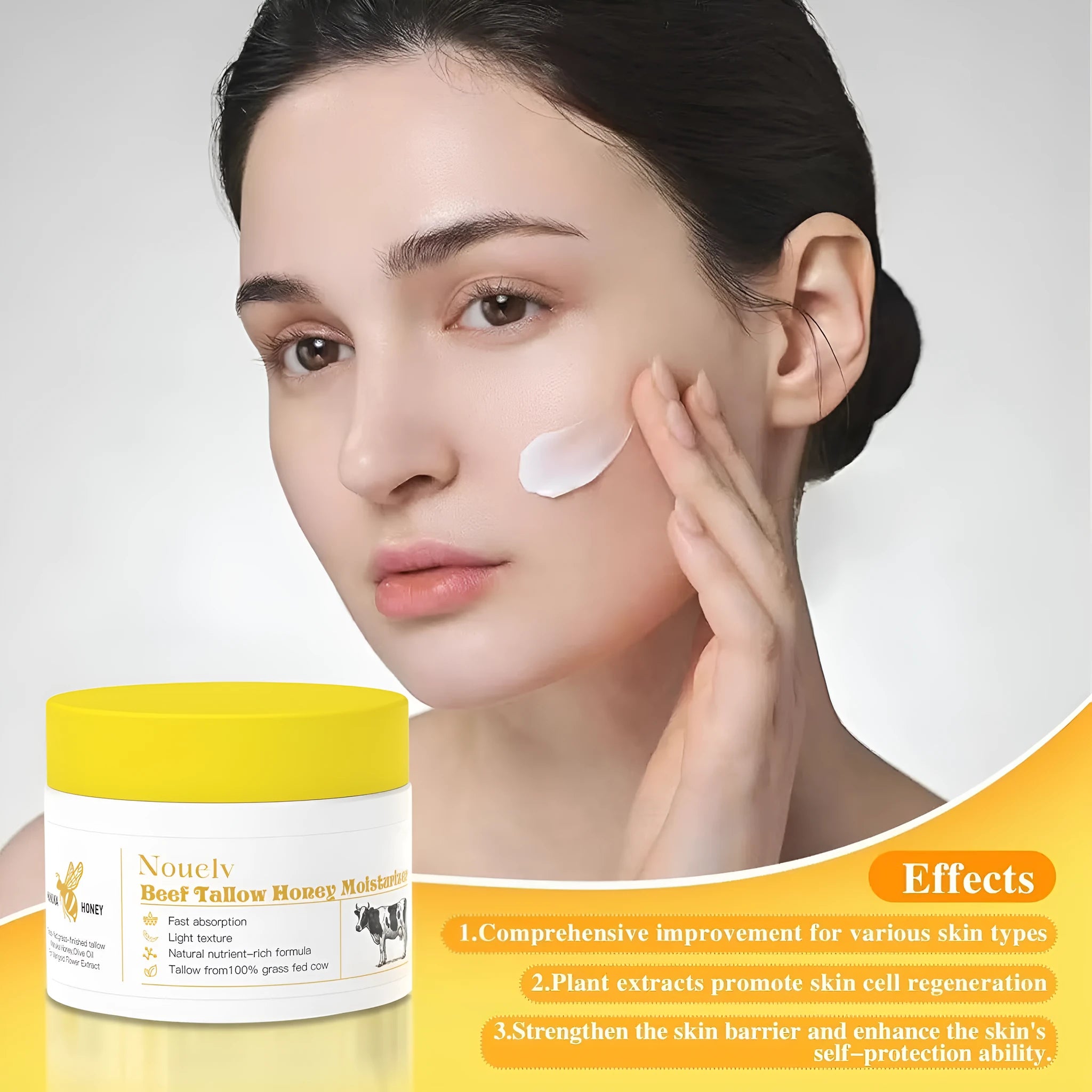 Jar of 50g honey tallow moisturising cream for dry and combination skin.