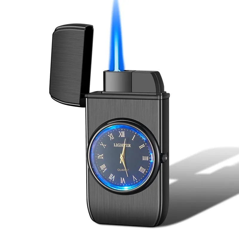 Electronic watch design metal cigarette lighter with wind-resistant ignition and LED flashing lamp