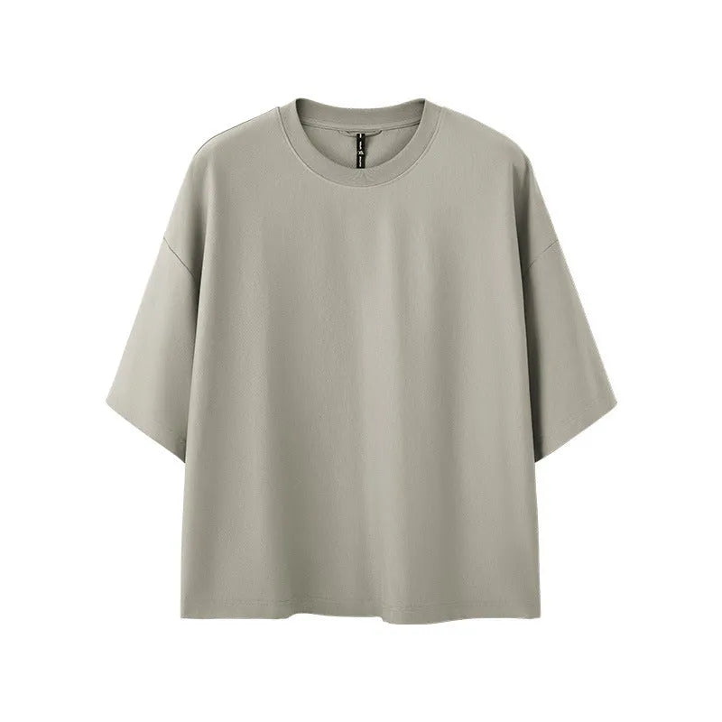 Men's sand grey short sleeve pullover with loose fit and regular sleeves for casual wear