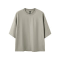 Men's sand grey short sleeve pullover with loose fit and regular sleeves for casual wear