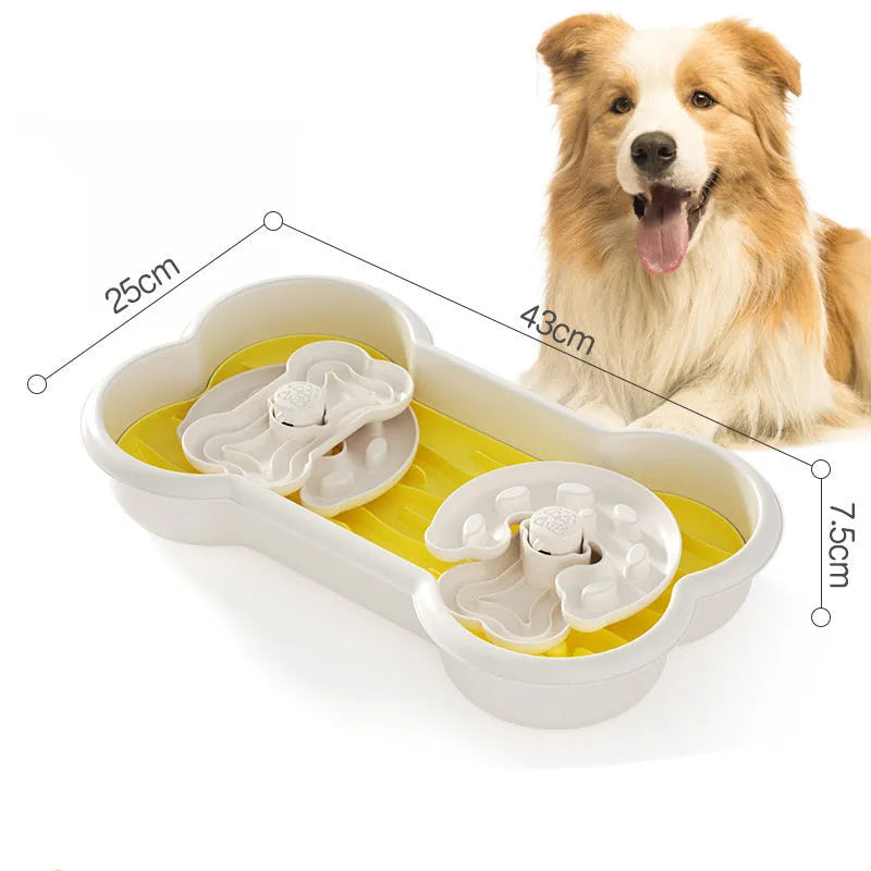 Large green dog slow feeder bowl with three puzzle trays and anti-slip suction cups