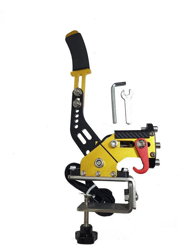 Aluminum linear handbrake body with clamp for drift racing simulators compatible with Logitech and Thrustmaster wheels