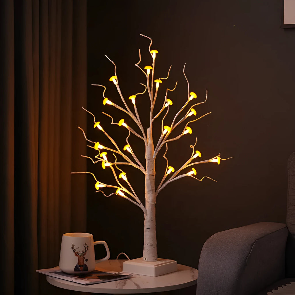 60cm tall mushroom tree LED lamp with 24 detachable flowers creating Birch tree lighting effect