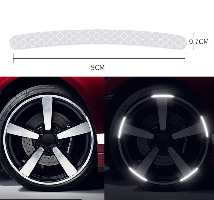 20-piece car wheel hub reflective safety stickers in PVC with arc pattern design