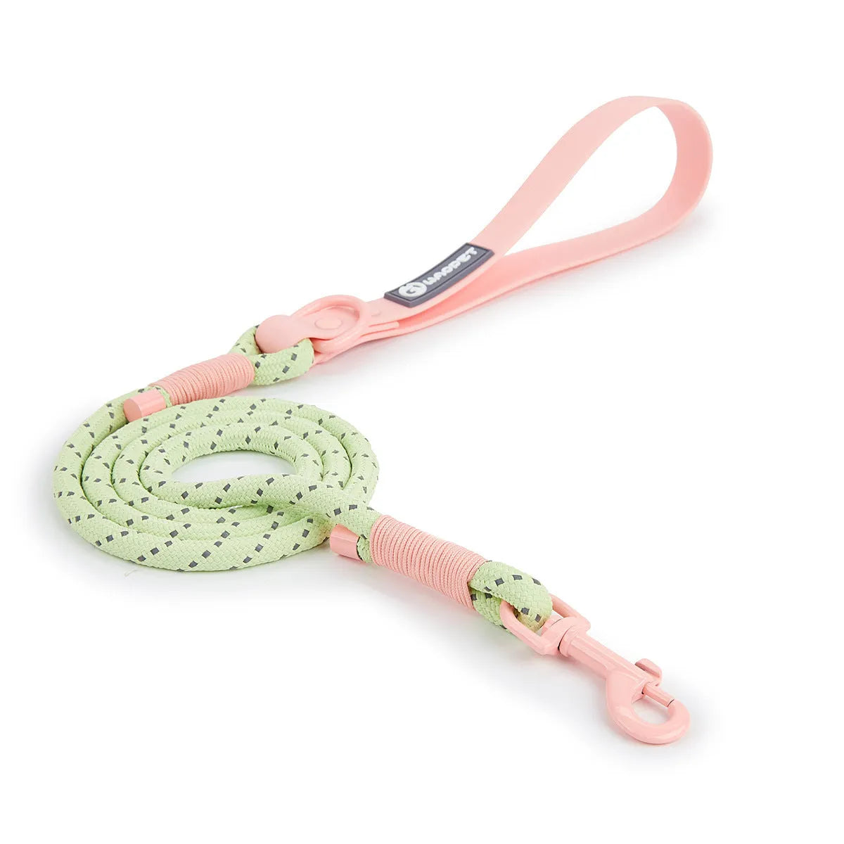 Solid colour PVC dog hand holding rope leash in dark red purple yellow or taoyao green, 120cm long.