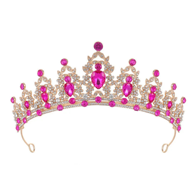 Baroque crown bride headdress with rhinestone detail on alloy frame in silver and gold colour options.