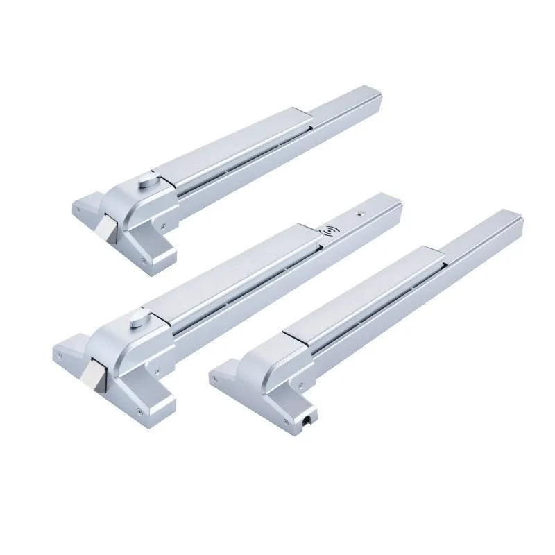 Stainless steel fire door push lock with minimalist external handle for single doors