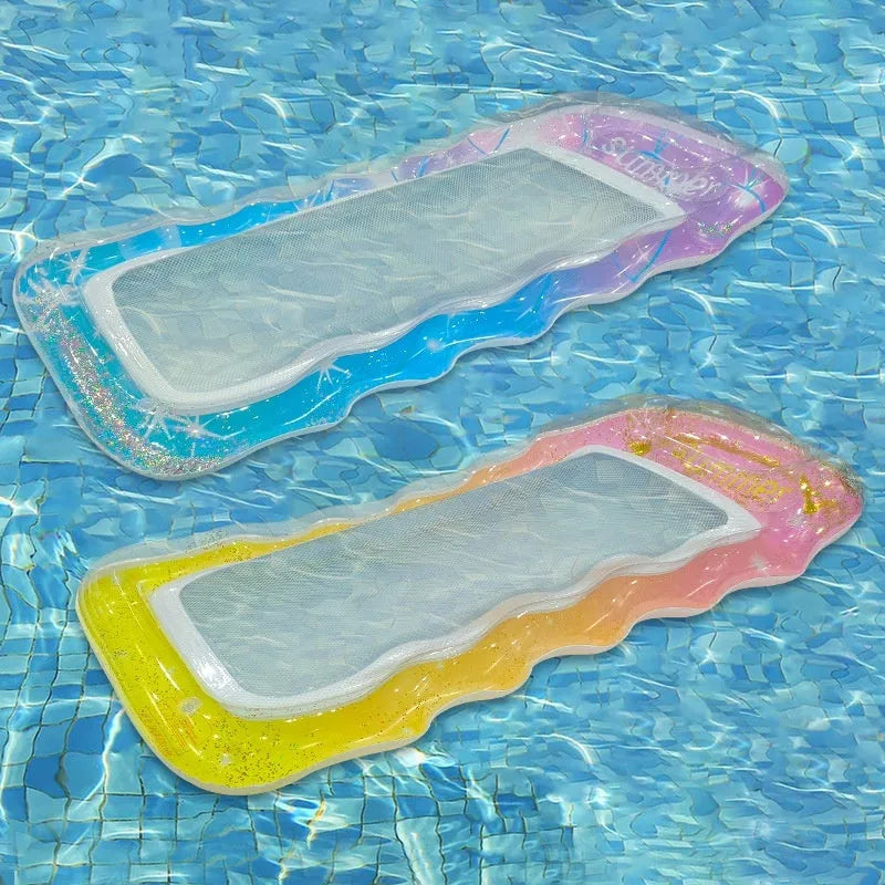 PVC inflatable floating row with thick sequins and wave design in multiple colour patterns