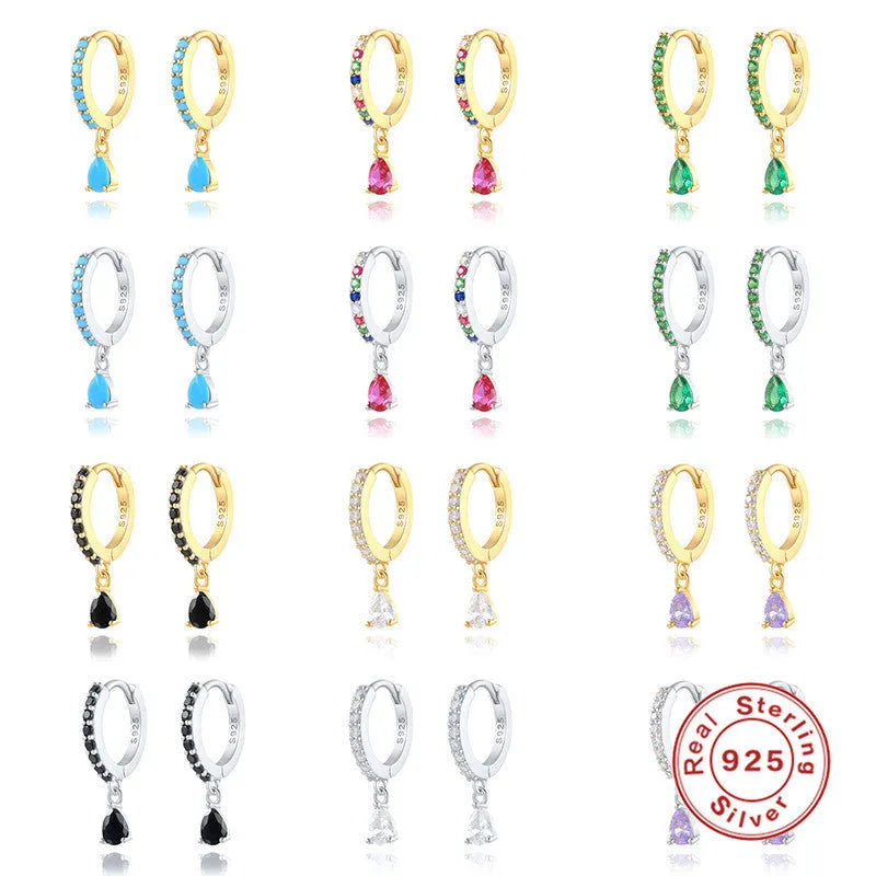 S925 sterling silver water drop earrings with geometric shape and diamond/gemstone accent options