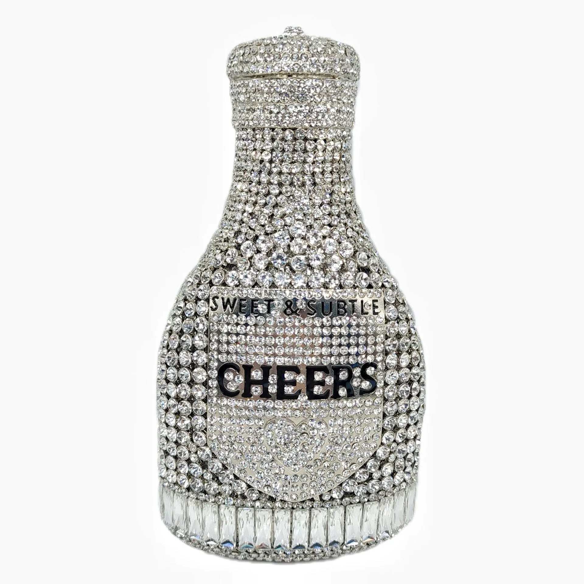Gold hard shell champagne bottle clutch bag with rhinestones and alloy chain