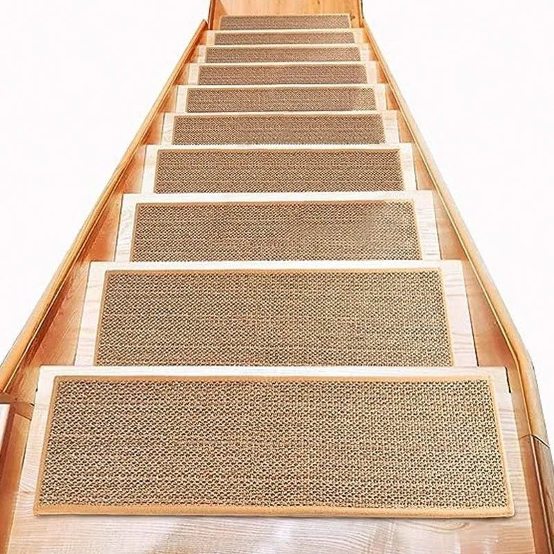 Japanese-style linen-like polyester stair mat measuring 20x76cm in camel colour with rubber bottom