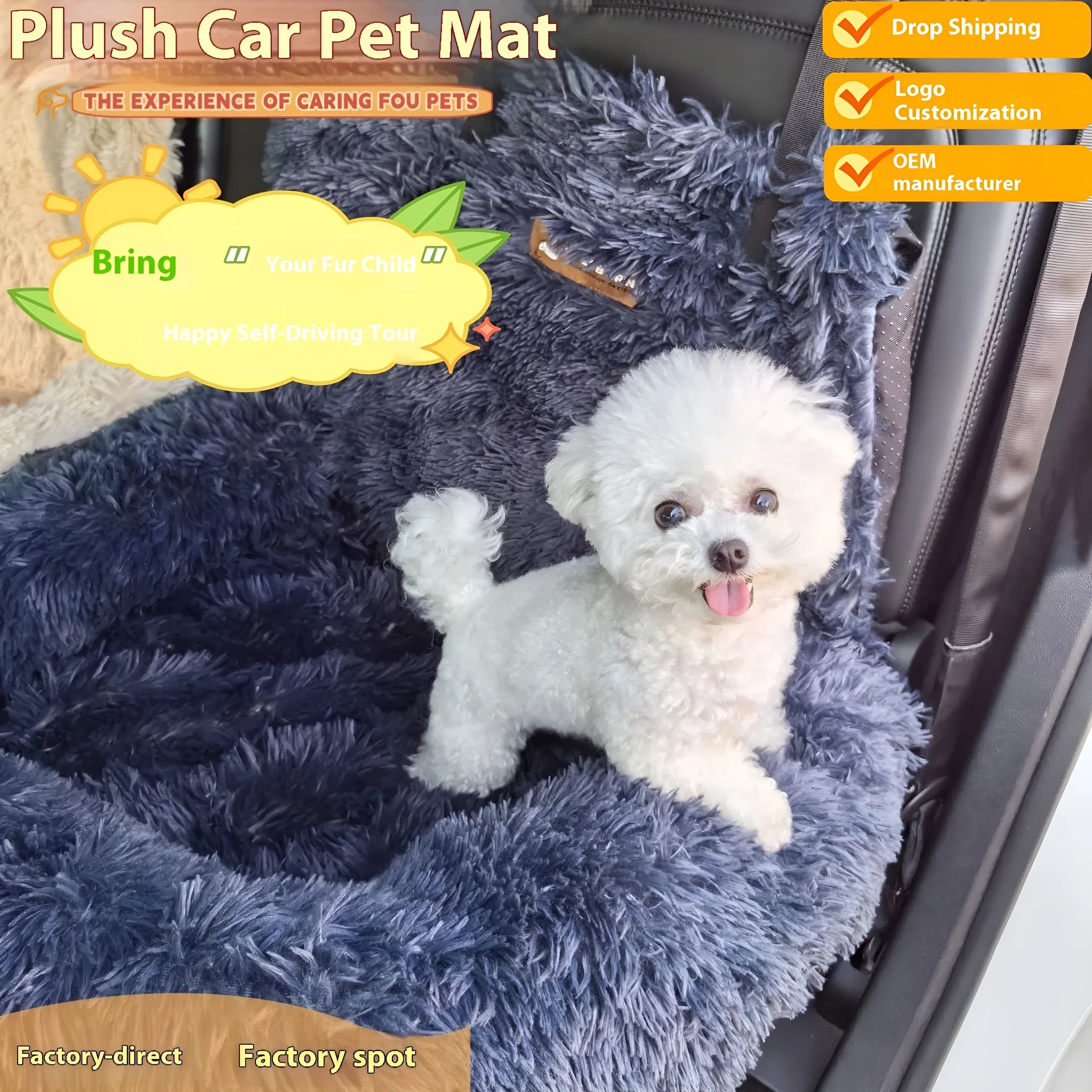 Thermal thickened cloth pet mat for vehicle boot in dark grey or beige colours