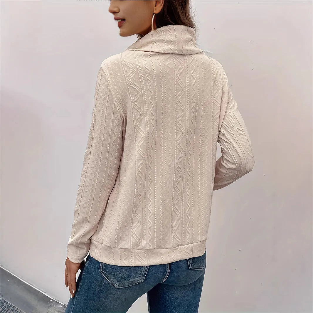 Apricot coloured hooded pullover sweater with long sleeves and drawstring