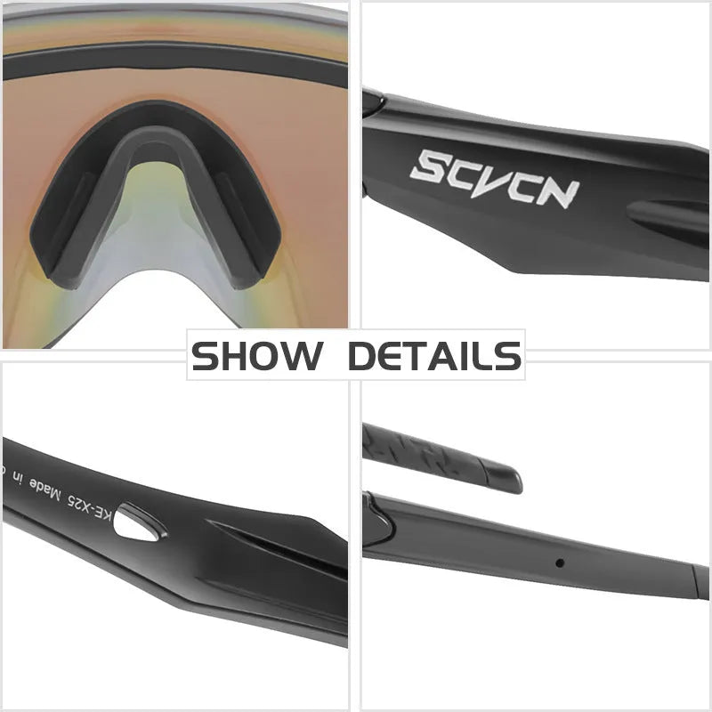 Frameless integrated lens windproof sports goggles in multiple colour styles.